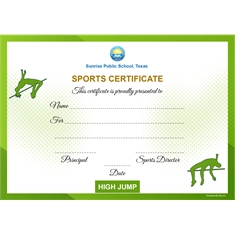 School Sports Award Certificate High Jump A4 Size | Use on Laser Printer